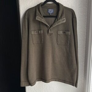 Lucky Brand Men's Olive Mock-Neck Cozy Soft Oversized Pullover Button Sweater XL